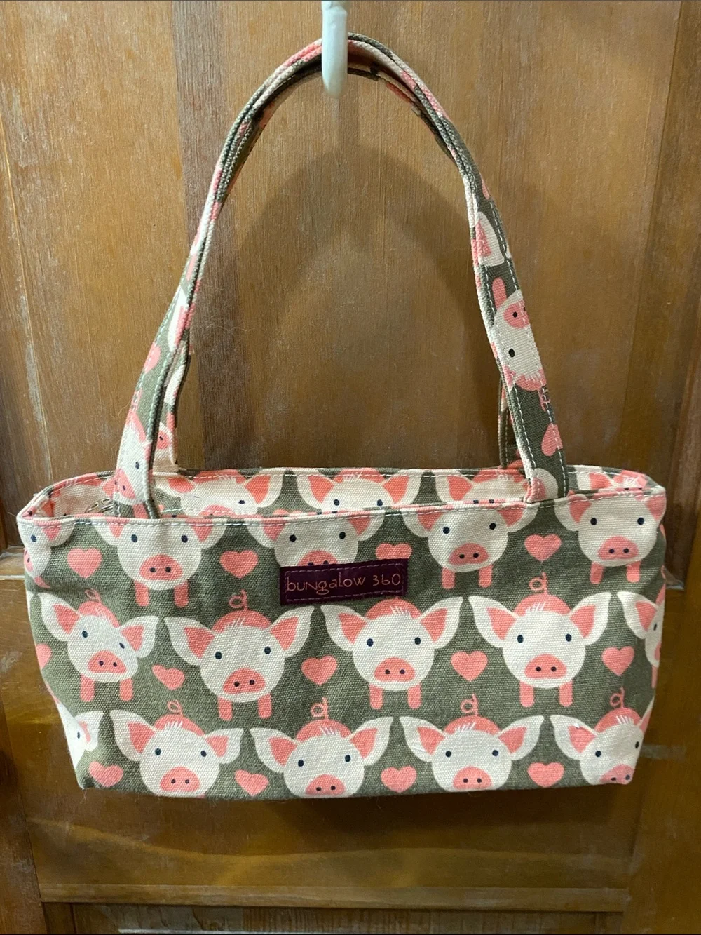 Bungalow 360 Pink & Olive Piglet Canvas Mini Tote
